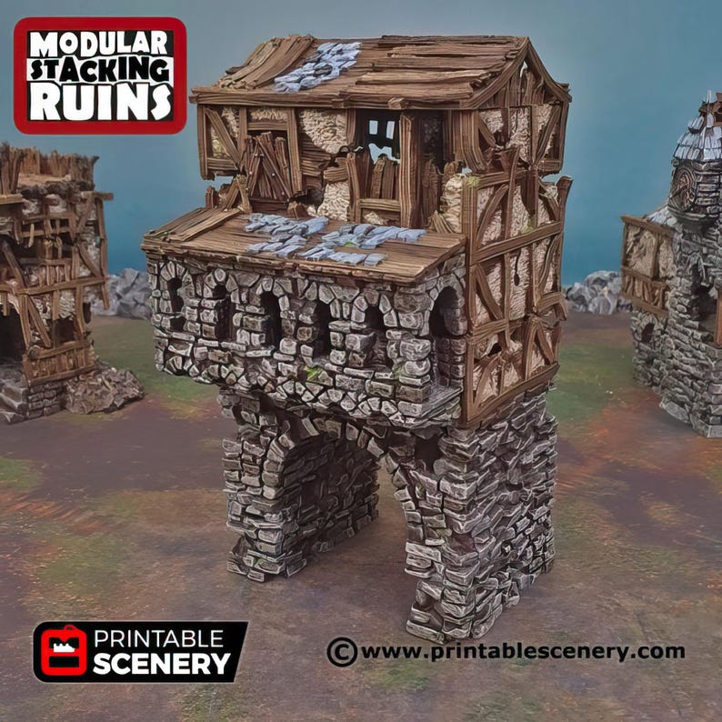 Modular Building Ruins Ruined Gatehouse Bundle: 3 Modular Buildings Tabletop RPG Scatter ...
