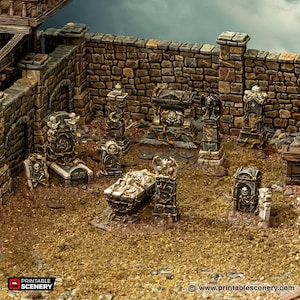 Tombstones Graveyard Scatter Terrain Printable Scenery Fantasy Tabletop RPG Miniature Game Tiles 3D Printed Undead Grave Ramshackle and Ruin