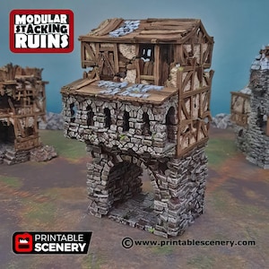 Ruined Building Tabletop Scatter Terrain Gatehouse Entrance City Printable Scenery Miniature Fantasy RPG Dungeon Tiles Shadowfey Modular