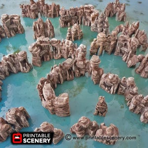 Dungeon Walls Cave Scatter Terrain Rocks Cavern Printable Scenery Fantasy RPG Tabeltop Miniature Game Tiles 3D Printed TTRPG Goblin Grotto