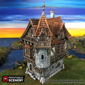 Governor&#39;s Mansion Tabletop Building Scatter Printable Scenery Fantasy RPG Pirate House Scale Model 3D Printed Mini TTRPG Port Winterdale