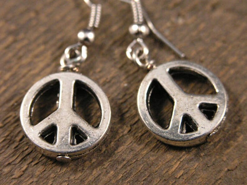 SALE Peace signs silver handmade dainty drops earrings