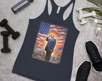Camiseta sin mangas para mujer Donald Trump 2028: camiseta patriótica del Monte Rushmore para simpatizantes de Trump