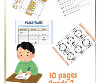 May include: A set of 10 printable worksheets for second grade math. The worksheets cover topics such as tens and ones, place value, and telling time. The worksheets feature colorful illustrations and engaging activities.