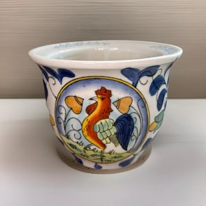 Vintage WBI Made in China Rooster Planter - Hand-Painted Ceramic Pot - Rustic Farmhouse Decor, Colorful Jardiniere, Country Kitchen Accent