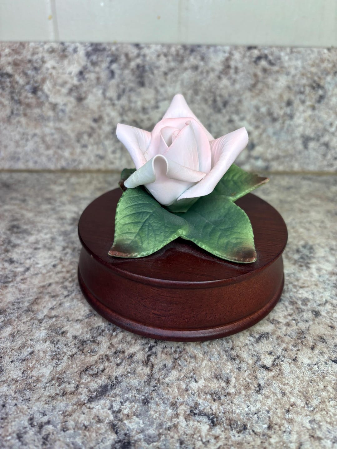 Vintage Porcelain Rose Music Box – Pink Rose on Wooden Base - Etsy