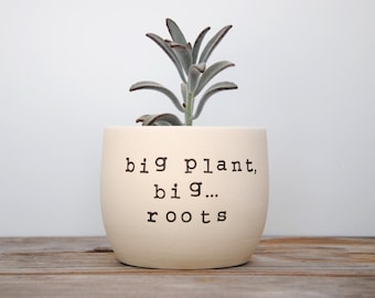Big plant, big... roots. White pot with dirty humor.