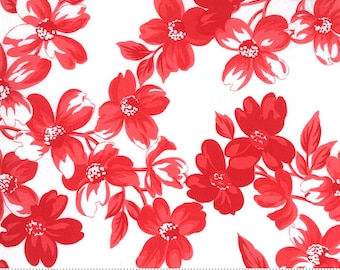 27" piece - Sunday Stroll - Full Bloom in White and Red: sku 55220-22 cotton quilting fabric yardage by Bonnie & Camille for Moda Fabrics