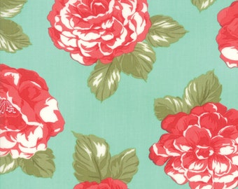 5-yard piece - Early Bird -  Blooms in Aqua: sku 55190-12 cotton quilting fabric yardage by Bonnie and Camille for Moda Fabrics