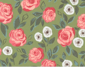 Love Note - Roses in Bloom in Grass Green: sku 5150-14 cotton quilting fabric yardage by Lella Boutique for Moda Fabrics