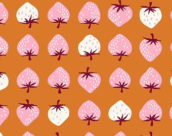 Strawberry & Friends - Strawberry in Caramel: sku RS5019-23 cotton quilting fabric yardage by Kimberly Kight Ruby Star Society for Moda