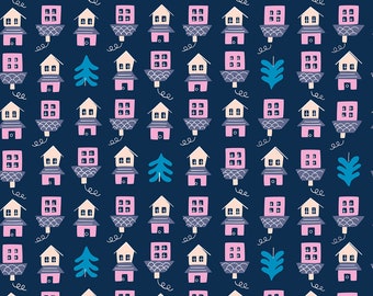 Tarrytown - Little Houses in Navy: sku RS3026-16 cotton quilting fabric yardage by Kimberly Kight Ruby Star Society for Moda