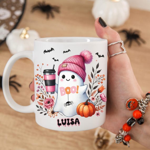 Friendly Ghost Mug, Halloween Coffee Mug,Pink Ghost Mug,Coquette Halloween,Halloween Ghost mug,Ghost Mug,Halloween Mug Cute,Spooky Season