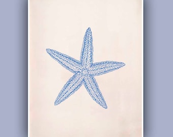 Blue Starfish Print,  Sea Star 8x10 print,  Marine Wall Decor, Nautical art,  Seashore art  Print, Coastal Living