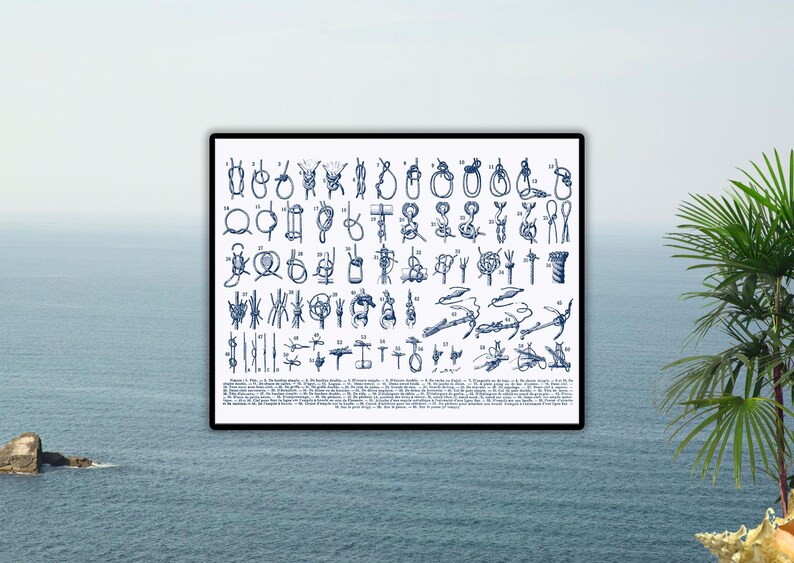 Nautical Knots, Sailor Knots, Marine Knots Print, Nautical art, Sailor gift, Sailing decor, beach cottage decor, Instant download image 1