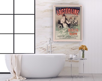 Bathroom art poster,  Mermaid bathroom decor, Vintage French affiche,  Bathroom decor, beach cottage decor,  11x14