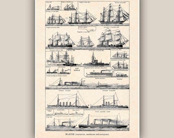 Nautical Print , Vintage sailboats,  steamers, mechanical motor boats images, Marine Wall Decor,  Nautical art,beach cottage decor