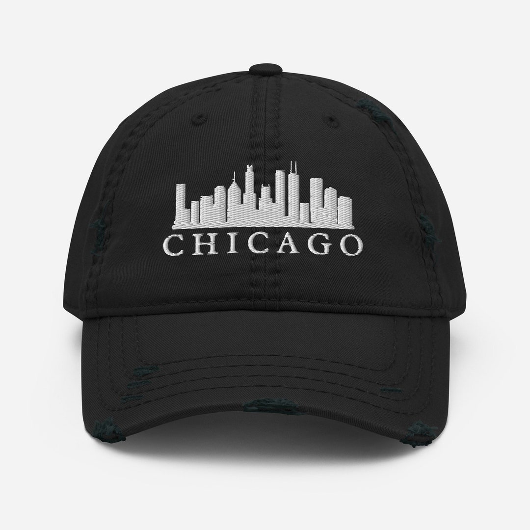 Chicago Skyline Cap, Distressed Dad Hat One Size Fits All, Embroidered
