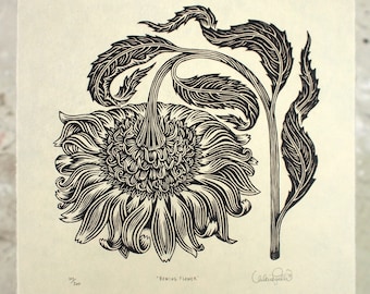 Bowing Flower - Woodcut Print, Woodblock Print by Tugboat Printshop, Valerie Lueth