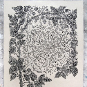 WEB - B&W Woodcut Print, Woodblock Print by Tugboat Printshop, Valerie Lueth