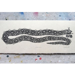 “Serpent Rising” handmade snake block print