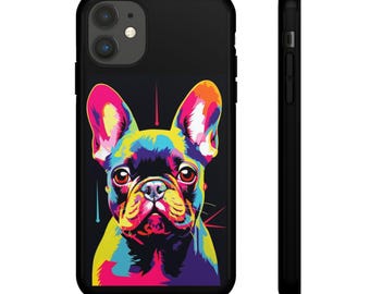 Veelkleurige telefoonhoes Franse Bulldog, beschermende hondenkunstcover