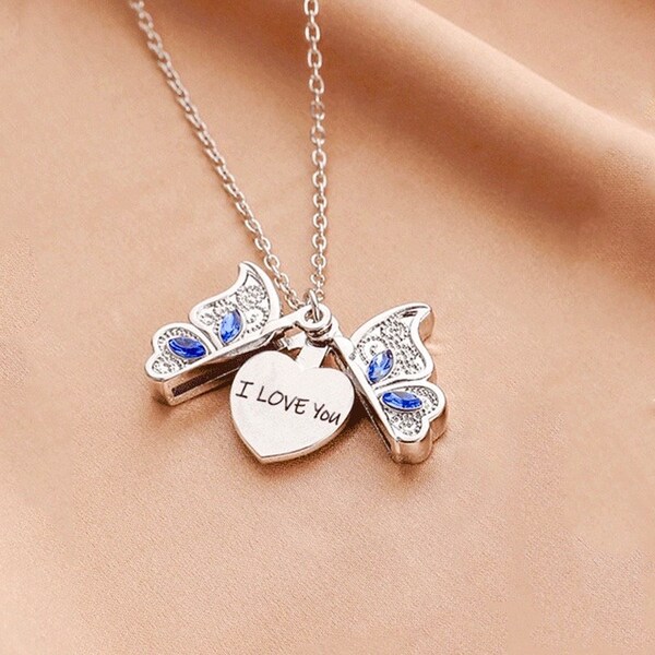 Romantic Butterfly Locket Necklace Openable Heart Pendant Statement Necklaces for Women and Girls Expressing Endless Love with 'I Love You’