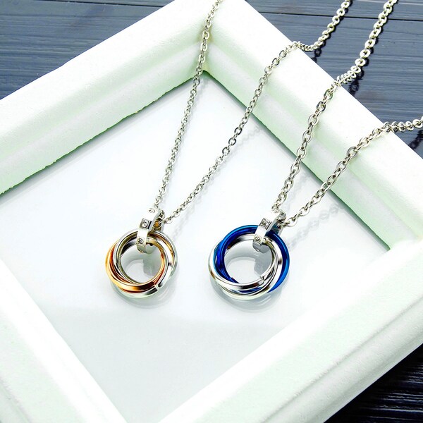 Stunning Three Ring Minimalisg Pendant Titanium Steel Interlocking Necklace, Symbol of Elegance and Unity, Great Gift For Wife/Girlfriend