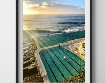 Sunny Bondi Beach Pool and Ocean View Print, Instant Digital Download
