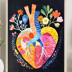 Cardioflora van Avery Crane | Kleurrijke hart anatomie kunstafdruk | Aorta-aortacardiogram abstracte medische muurkunst voor cardiologen, artsen