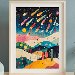 Meteor Shower by Avery Crane | Colorful Night Sky Abstract Art Print | Space Landscape Wall Art Astronomy, Astrophysics, Nature Enthusiasts