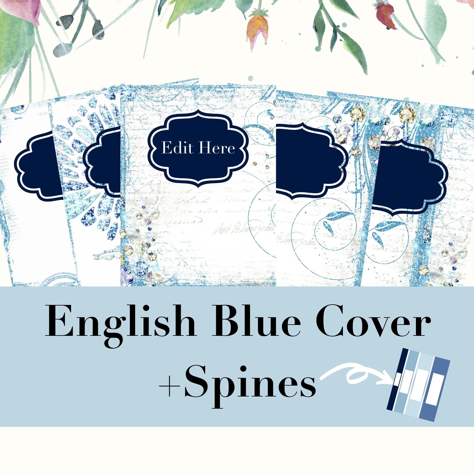 Printable Blue Binder Covers Editable Binder Cover and Spine | Etsy