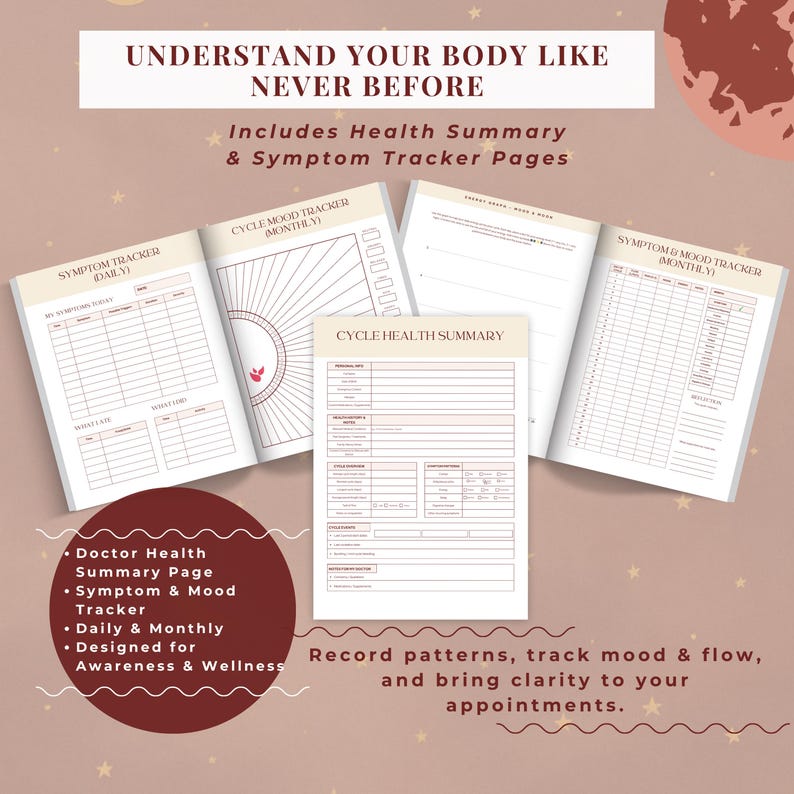 Period Cycle Tracker Printable Moon Phase Menstruation Tracking Symptom ...