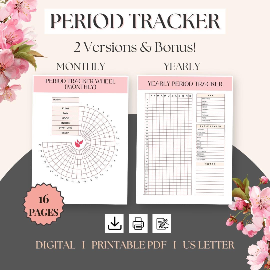 Printable Period Cycle Tracker Bundle Monthly & Yearly Template ...