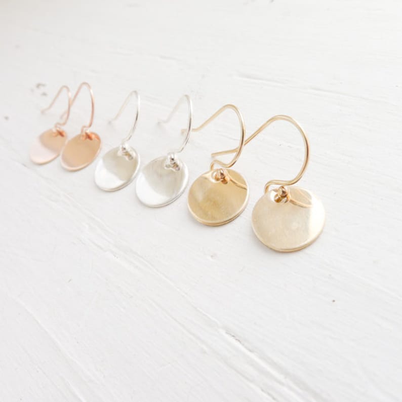 Delicate Dots Flat Circle Earrings Tiny Circle Earring Silver Gold Rose Gold Filled Earings Silver Dot Earring image 1