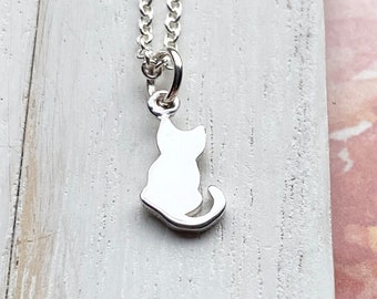 Tiny Cat Necklace Sterling Silver Kitty Pendant Charm