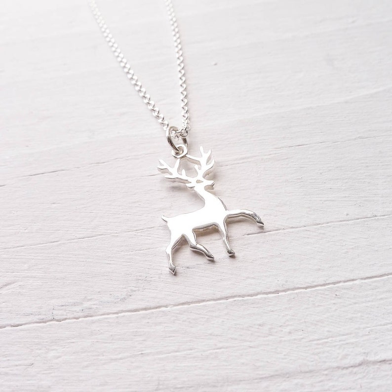 Deer Necklace Sterling Silver Buck Pendant With Antlers Etsy