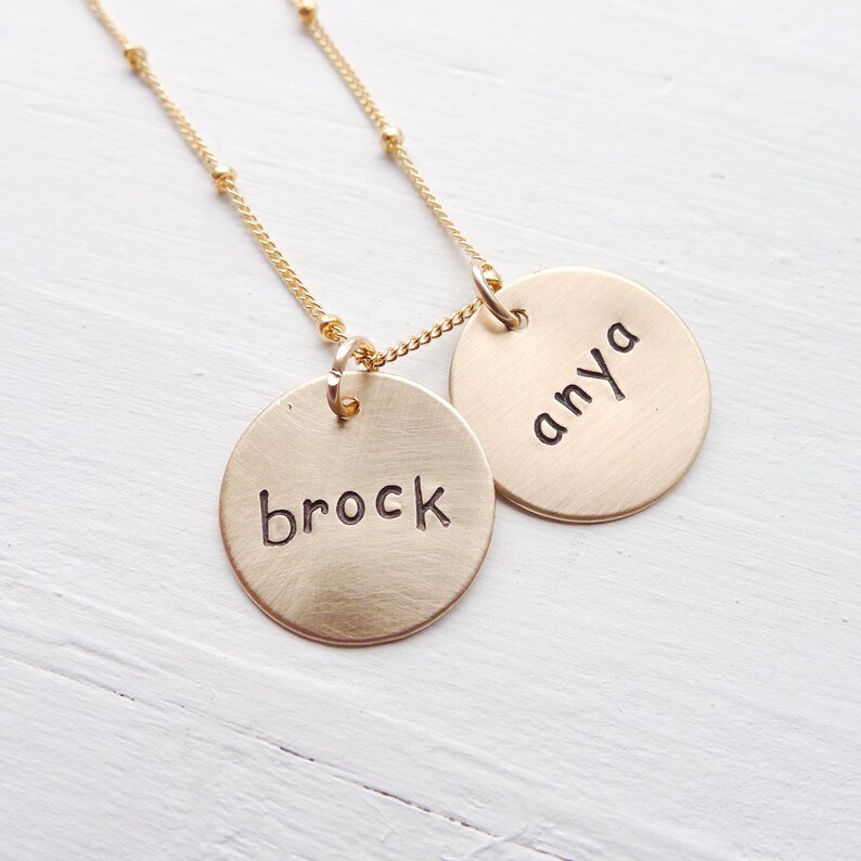 Gold Mom Necklace Personalized Goldfill Engraved Kids Names Etsy