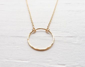 Gold Eternity Necklace / Large Circle Necklace / Ring Pendant in Gold / Dainty Jewelry / Open Circle / O Charm / Gift for Best Friend