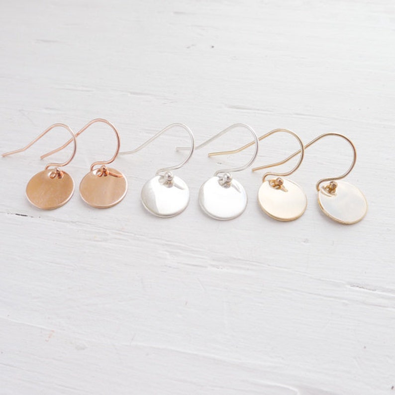 Delicate Dots Flat Circle Earrings Tiny Circle Earring Silver Gold Rose Gold Filled Earings Silver Dot Earring image 2