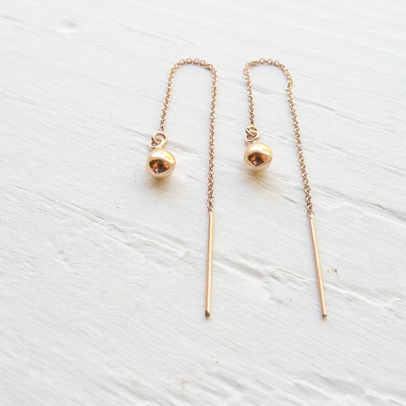 Thread Earrings Rose Gold Threader Earings Ear Threads Etsy