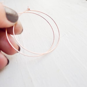 Rose Gold Hoop Earring Wispy Rose Gold Filled Hammered Hoops Rose Gold Earrings Thin Minimal Earring