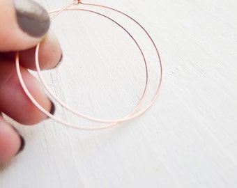 Rose Gold Hoop Earring Wispy Rose Gold Filled Hammered Hoops Rose Gold Earrings Thin Minimal Earring