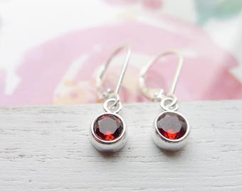 Garnet Drop Earrings | Handmade Sterling Silver Dangle | Garnet Leverbacks | January Birthstone Jewelry | Faceted Gemstone | Gift for Her