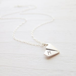 Paper Airplane Necklace Dainty Origami Pendant Monogrammed Silver Airplane Charm Personalized Initial Necklace Air Plane Necklace image 3