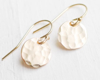 Gold Disc Earring - Basic Hammered Circle Earrings Tiny Earing Classic Jewelry Round Goldfilled Coin Dangle