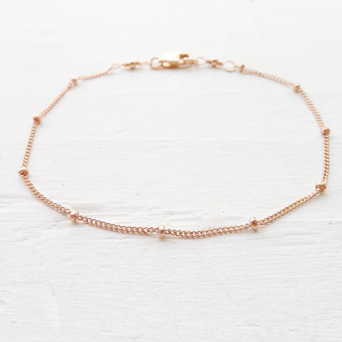 Rose Gold Bracelet or Anklet Dainy Minimal Beaded Chain Etsy