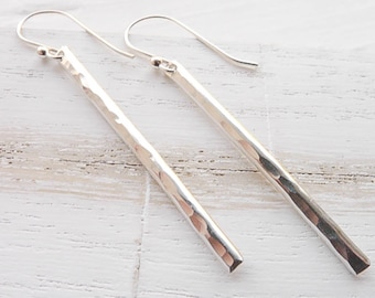 Sterling Stick Earrings | Long Earings | Silver Hammered Bar | Linear Icicle Earring | Modern Sleek Minimal | Handmade Jewelry | Gift