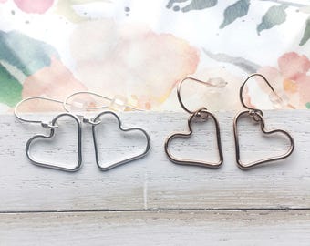 Open Heart Earrings in Sterling Silver Rose Gold Filled