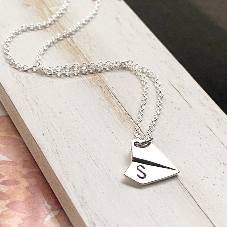 Paper Airplane Necklace - Dainty Origami Pendant - Monogrammed Silver Charm - Personalized Initial - Air Plane image 8